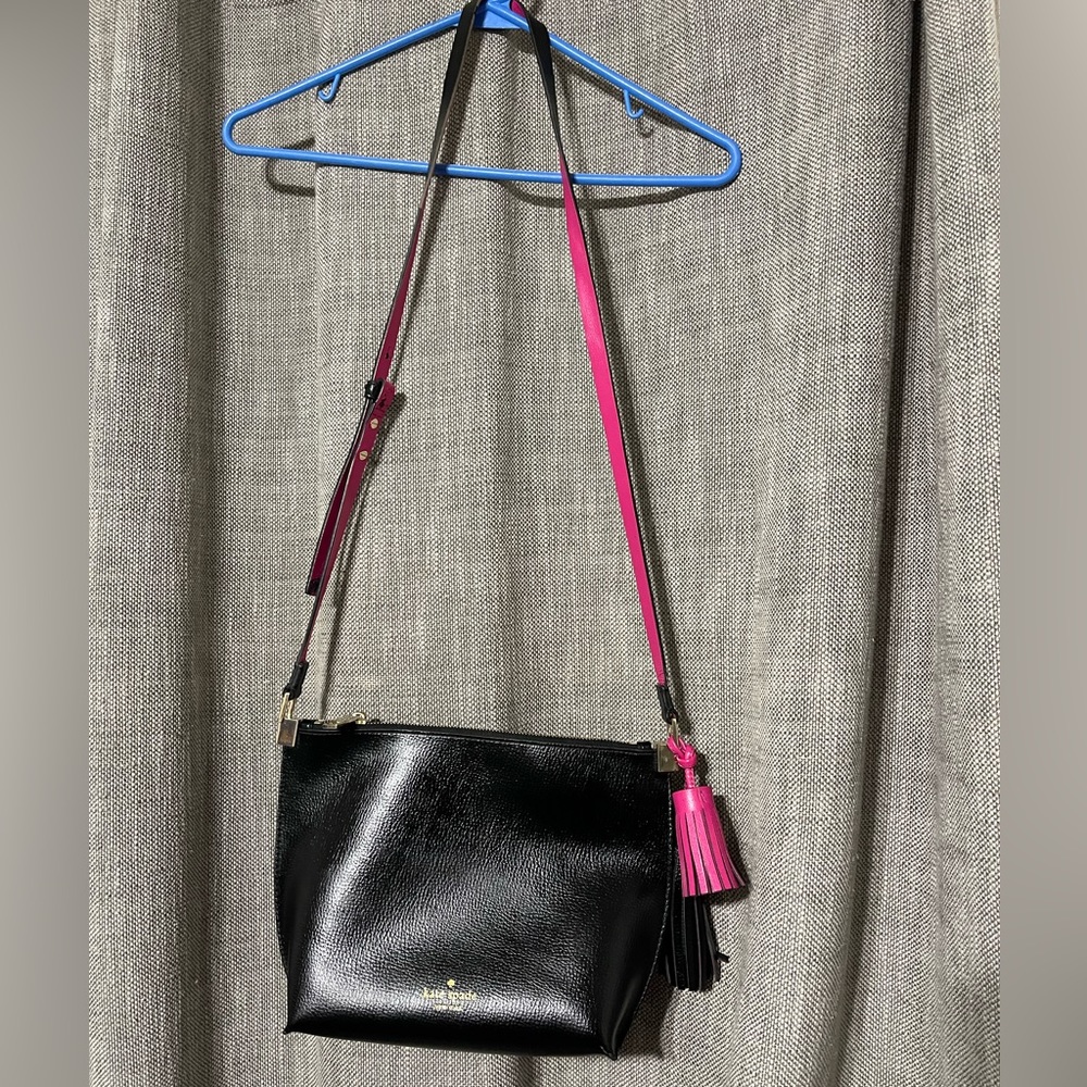 Kate Spade Black & Pink Saffiano Leather Crossbody Bag with Tassels